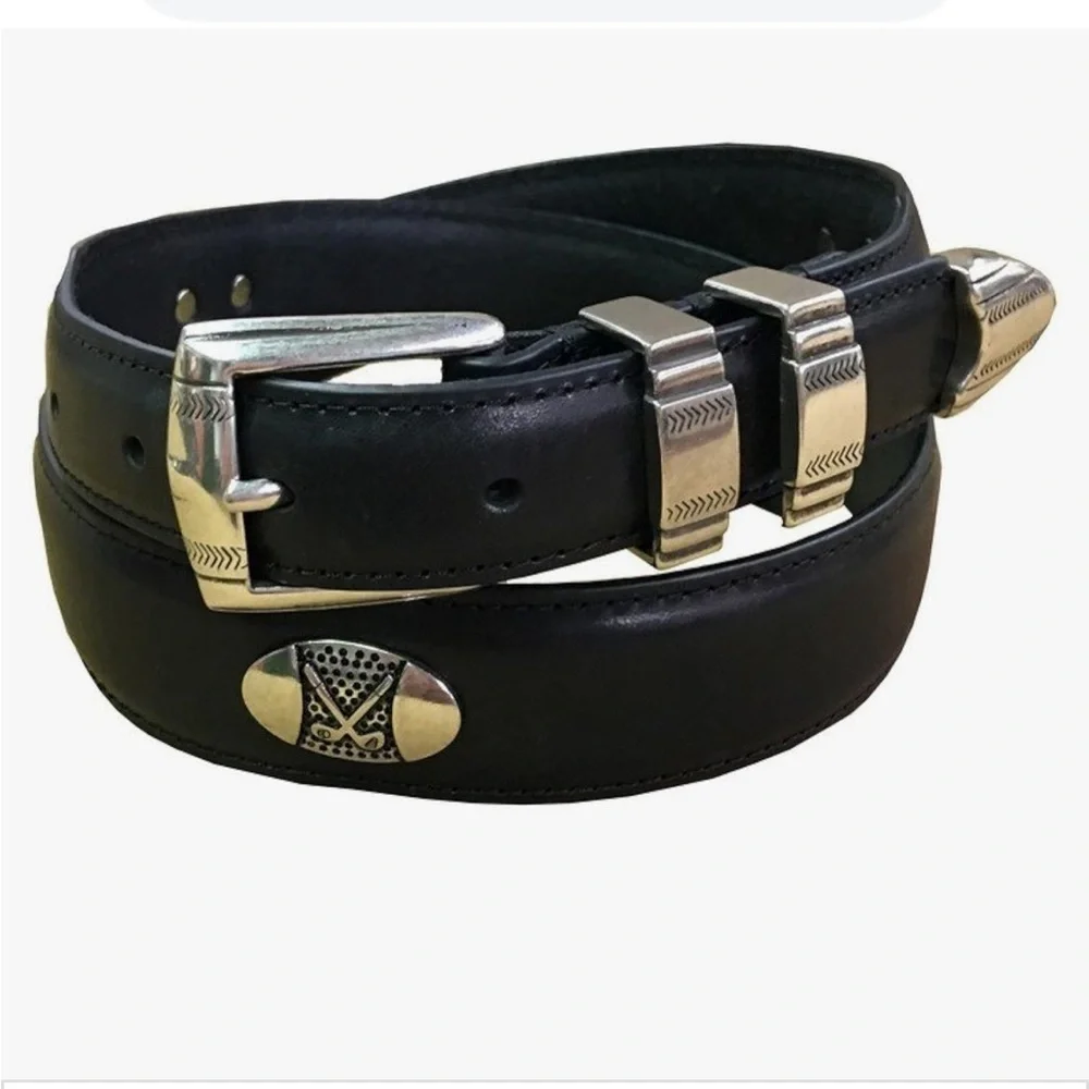 Vantage Century black authentic Leather Belt Silver Golf ball/Club 36 Made USA
